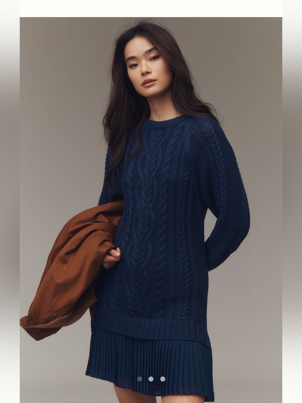 Anthropologie Navy Cable-Knit Crewneck Sweater Dress